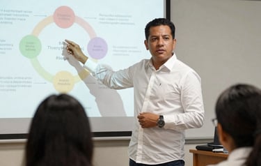 An aerial view of a large international conference hall filled with attendees.