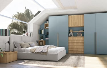 MazarakisArt: Ανοιγόμενη Ντουλάπα Δωματίου - Κυανό & Ξύλο