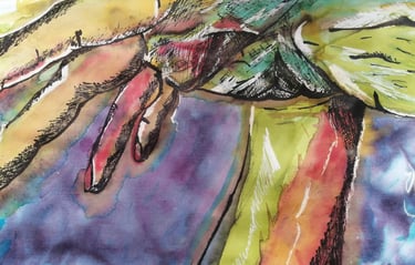 "A whirlwind of ideas silenced by colorful contemplatio." Work with great emotional depth.