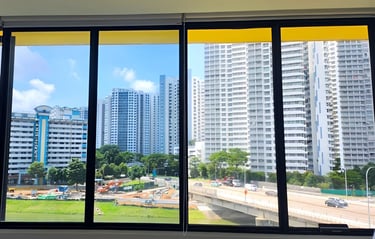 Comparison between window with and without solar film pasted