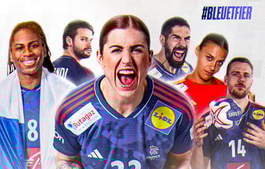 Visuels sportifs d'un groupe de handballeurs français
