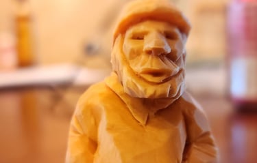 hand carved from basswood, old dock yard worker man 2" high.  carved by James Smith