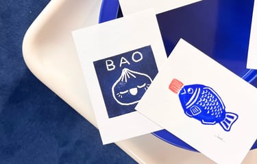 Linogravures Beeb bleu ultramarine
