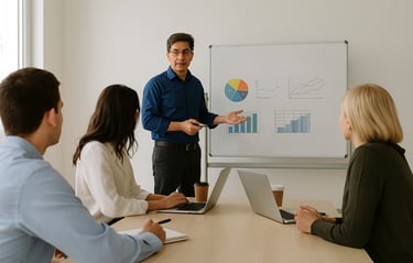 Reunión de planificación estratégica en Now Strategy Studio para definir dirección y atraer clientes