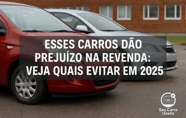  "Imagem de capa com três carros usados estacionados em um pátio, sendo um hatch vermelho em destaqu