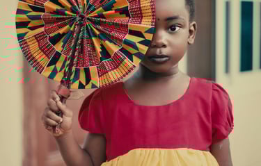 Jeune fille africaine avec éventail en wax