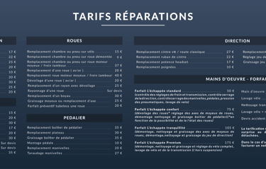 Grille tarifaire Atelier réparation vélo à La Croix-Valmer