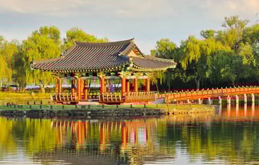 Pavilion view with light setting