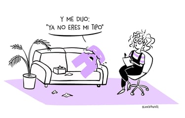 ilustración de Blanca en una sesión de terapia con la letra A para ilustrar el concepto de psicología tipográfica