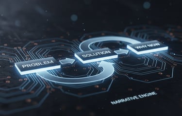 A visual diagram showing the internal logical flow between Problem, Solution, and Why Now inside a p