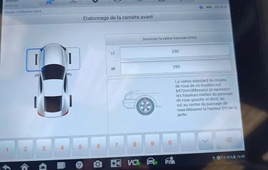 Calibrage statique de caméra avec prise des hauteur de caisse sur Nissan Micra à Nice