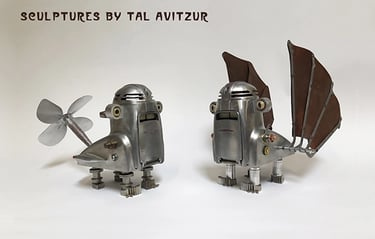 Postcard with image of creature sculptures by artist Tal Avitzur.