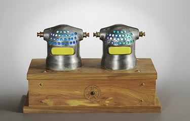 Assemblage robot nightlight named Hammer Heads built by artist Tal Avitzur.