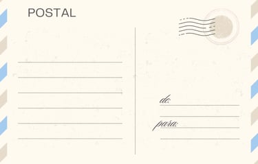 Tarjeta postal con sello de correos y review de cliente