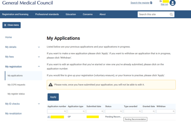 CCT Application via GMC Online