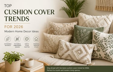 modern cushion cover trends 2026 with embroidered and neutral designs for living room decor