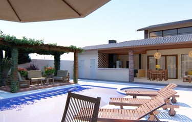 area de piscina com pergolado