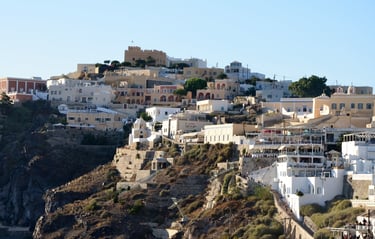 Fira from the boat in Santorini, Greece