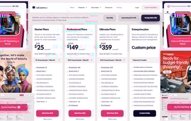 a website page with adcreative.ai pricing plan on it