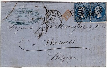 Letter weighing more than 10 g franked at 40 c from ESCAUPONT to WASMES.