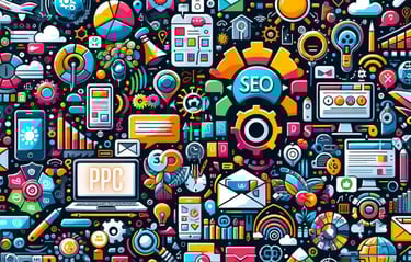 a colorful background with a lot of different colored icons