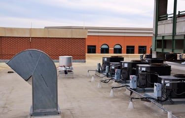 The roof's HVAC system on a commercial building