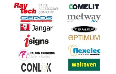 A range of logos for manufacturers of specialist electrical installation materials