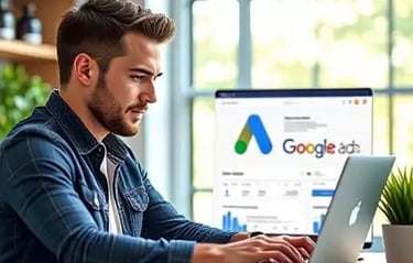 Symbolbild für Online-Marketing-Jobs im Call-Center in Lissabon: Person arbeitet mit Google Ads.