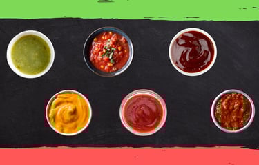 Flavourful dipping sauces, including spicy, tangy, and creamy options, served at Samosa Bar.