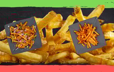 Crispy golden fries, perfectly seasoned and served fresh at Samosa Bar.