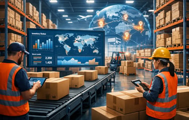 people managing inventory inside the warehouse