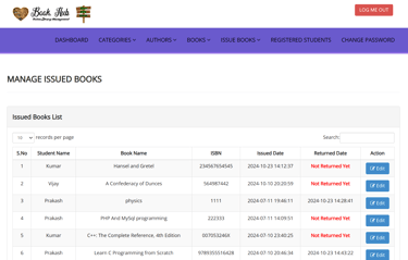 Library Management System - Admin Manage Issued Books page
