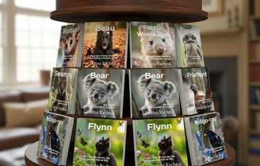 a display of animals books by Paw Printz for sale