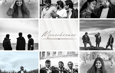 a collage of monochromatic portraits