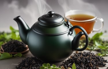 théière et tasse avec thé fumant