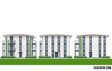 Illustrazione delle tre varianti dell’edificio DREIHAUS a Heidelberg: S, M L 