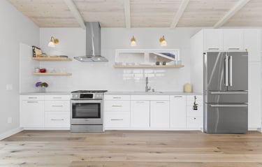 a kitchen with a refrigerator, stove, and a refrigerator