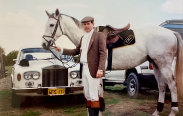 Peel Hunt Club member, Peter Pickering, with white hunter and white Rolls