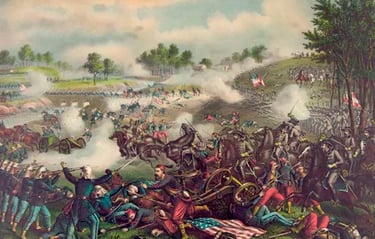 Primeira Batalha de Bull Run (Manassas), litografia de Kurz e Allison, 1889.