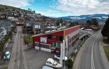 Luftaufnahme des Wibi Services Firmengebäudes in Bern – Service für Haushaltsgeräte und Ersatzteile