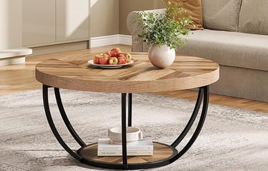 Circle Coffee Table with Storage Shelves