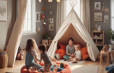 A playful arrangement of children's toys in bright colors.