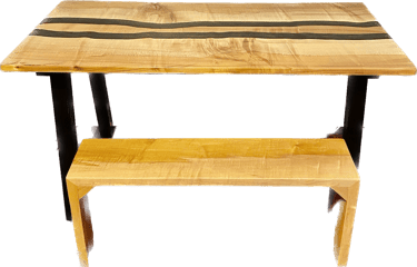 Maple and epoxy resin table with matching bench 