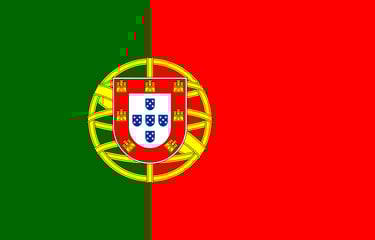 National flag of Portugal with vertical green and red bands and the Portuguese coat of arms.