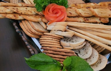 a tray of crackers and crackers on a table