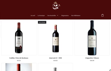 a wine shopfront page with a wine bottle of wine