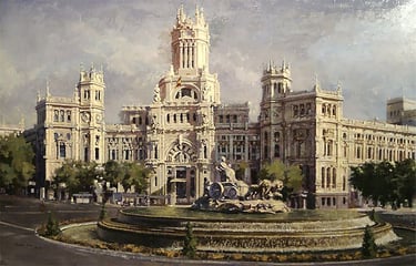 Palacio de Cibeles Madrid. Pintura realista al óleo
