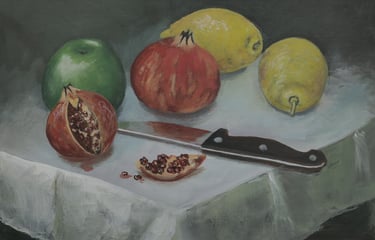 bodegon con granadas acrilico 30x42cm