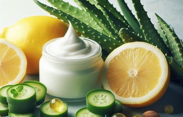 lemon, cucumber, aloe vera and cream in a jar