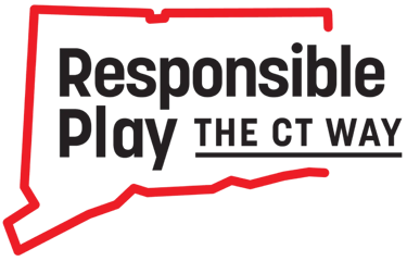 Logo promoting responsible gambling practices with a map outline of Connecticut.